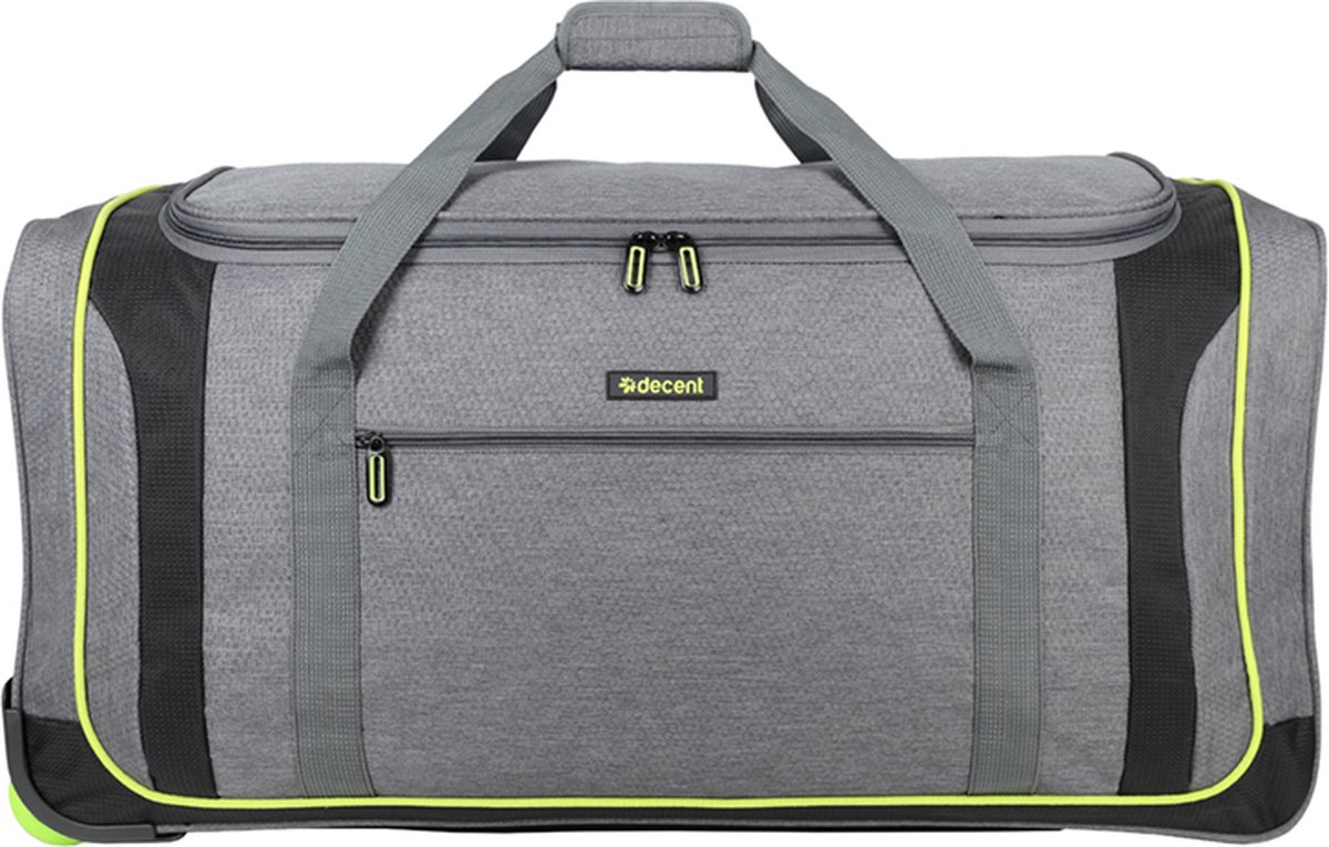 Decent FLEXPLUS Reistas met Wielen 75 cm - Handvat Uittrekbaar - Weekendtas / Sporttas - Ruime en lichte reistas 92 liter inhoud - Grijs/lemon groen