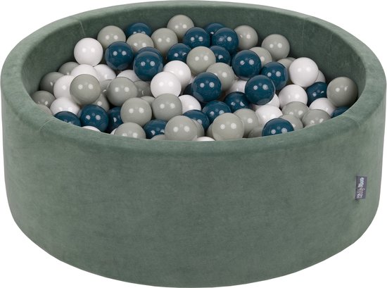 Foto: Kiddymoon velvet ballenbak voor kinderen 90x30cm rond met 200 ballen 7cm speelgoed bpa vrije ballenbakken ballenbad baby foam kunststof ballen bosgroen donkerturkoois groengrijs wit
