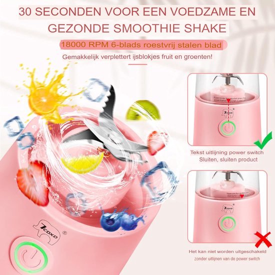Draagbare Blender voor Verse Smoothies en Shakes - Krachtige Personal Smoothie Maker - Compact en Draagbaar Design - Makkelijk te Reinigen - Veilig in Gebruik - Ideaal voor Thuis en Onderweg — afbeelding 2