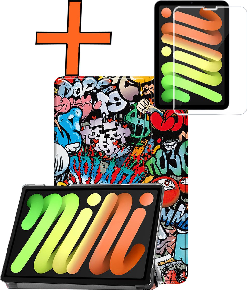 Hoesje - Geschikt voor Apple iPad Mini 7 (2024) - 8.3 inch - 7e Generatie - Met Screenprotector - Trifold Bookcase - Hard Cover - Hardcover Book Case - Tablet Hoes - Graffity