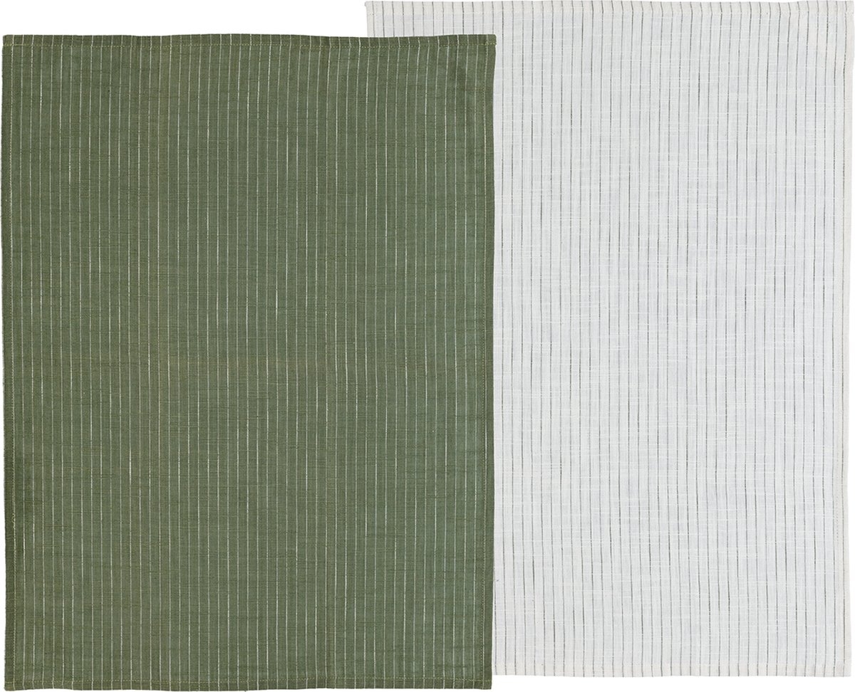 Södahl Line Theedoek 50 x 70 cm 2 stuks Olive/White