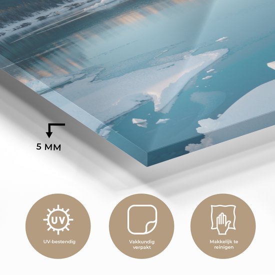 MuchoWow® Peinture sur verre 160x120 cm - Peinture sur verre acrylique - Paysage - Hiver - Lac - Montagnes - Vue - Glace - Photo sur verre - Décoration murale salon - Décoration murale chambre - Peintures