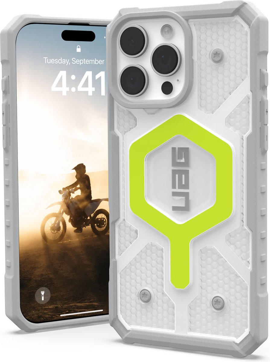 UAG - Pathfinder Mag geschikt voor iPhone 16 Pro Max Hoesje - clear/neon