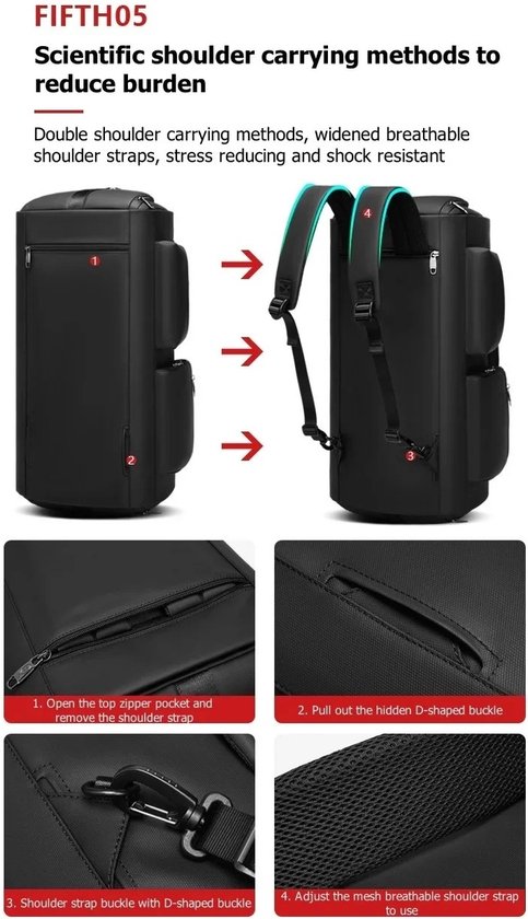 Sac de voyage étanche Botec de haute qualité - sac de sport - sac à dos étanche - avec compartiments séparateurs - en polyester résistant - capacité jusqu'à 55 L