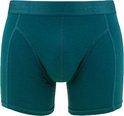 Boxer Bamboo Basics de couleur vert pétrole profond avec une ceinture élastique bleu-gris ornée du logo.