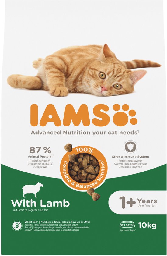 Iams Cat Adult - Lam - Kattenvoer - 10 kg