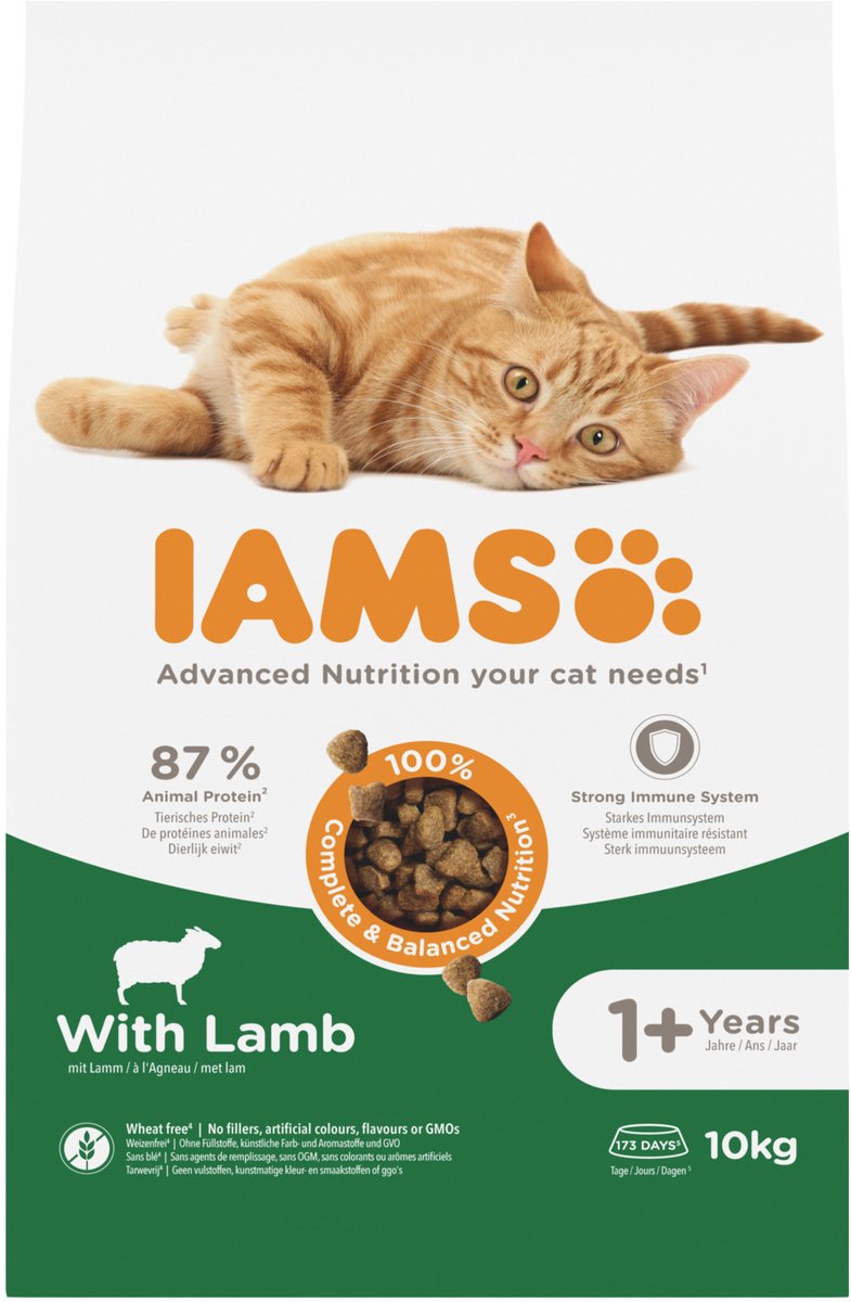 Iams Cat Adult - Lam - Kattenvoer - 10 kg