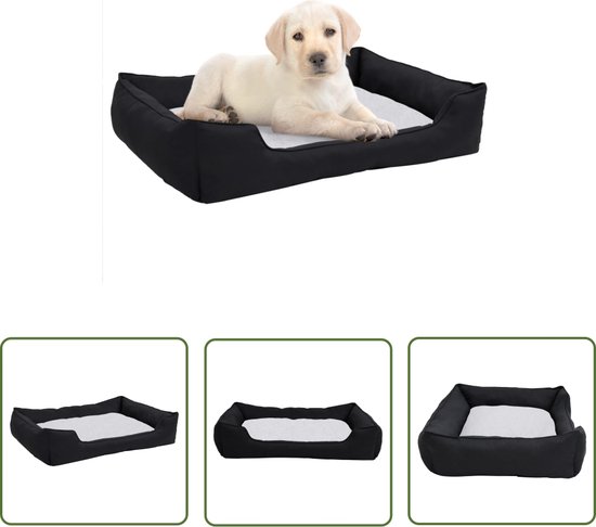 The Living Store Hondenmand - Premium - Huisdierenbed - 65x50x20 cm - Zwart en wit - Polyester stof - Linnen-look en fleece