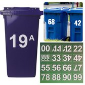 Cheqo® Lot de 16 Autocollants pour conteneurs Numéro de maison – Numéro de poubelle – Autocollants Kliko – Autocollants pour conteneurs – Feuilles d'autocollants pour poubelles – Chiffres résistants aux intempéries – Set de 16 – Lettres et chiffres