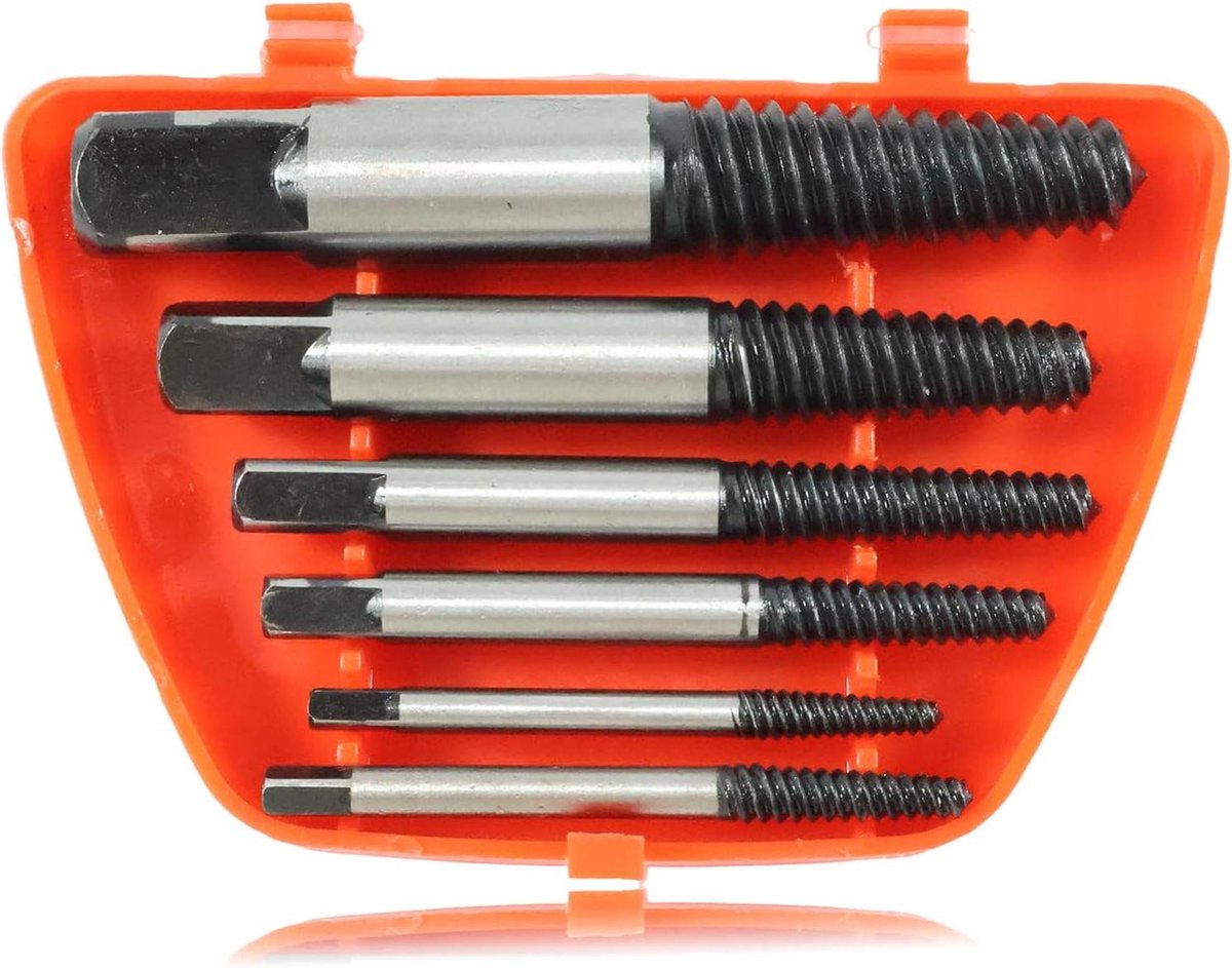 Image of 6-delige spiraalschroefextractor linksuitdraaiset - professioneel uitdraaigereedschap met linksboor - zilver