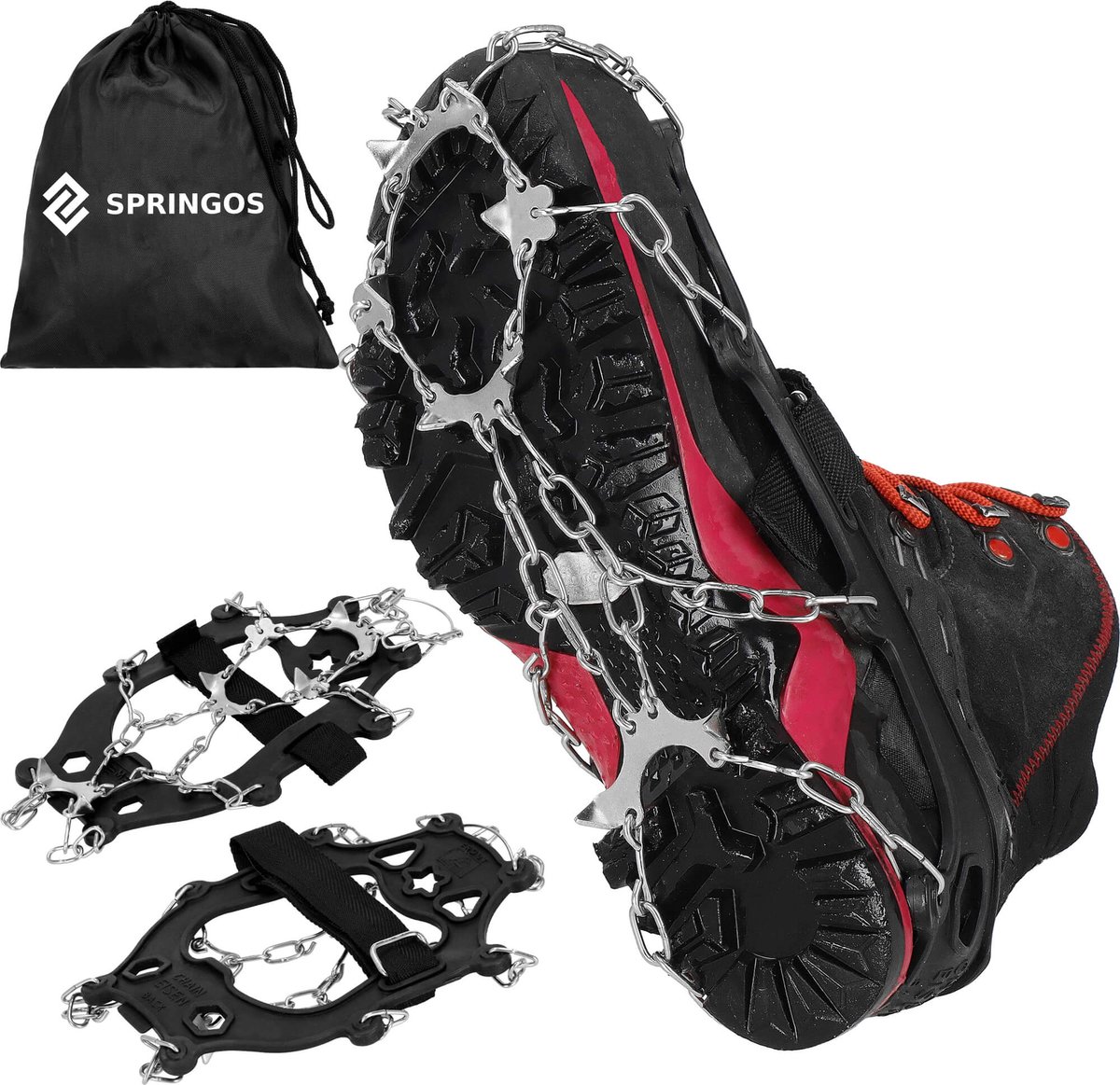 Springos Sneeuwgripzolen Sneeuwijzers Spikes voor Schoenen Anti-Glij Ijzers Anti Slip – 36-40 Zilver