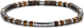 Frank 1967 - 7FB-0762 - platte kralenarmband heren - zwart agaat, labradoriet en staal - 4*2 mm