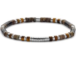 Frank 1967 - 7FB-0762 - platte kralenarmband heren - zwart agaat, labradoriet en staal - 4*2 mm