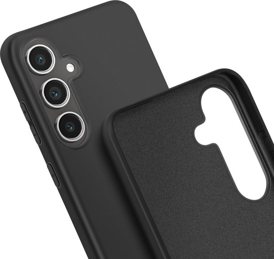 Close-up van een zwart mat telefoonhoesje, de binnenkant is zichtbaar.