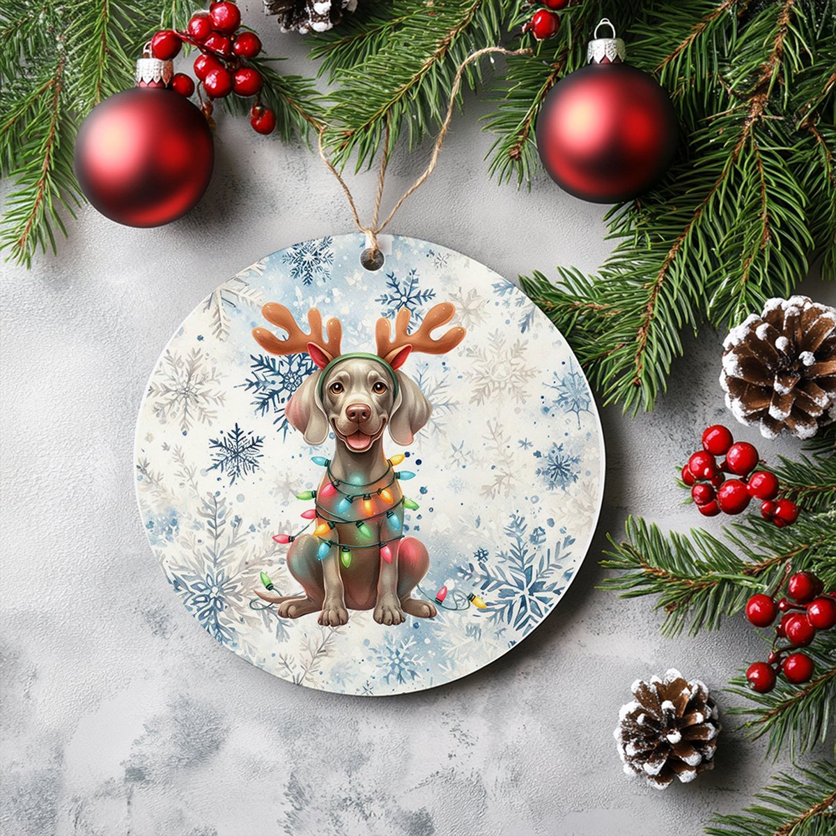 Kerstboom hanger met zilveren Weimaraner hond en gepersonaliseerde naam - Unieke kerstdecoratie