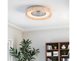Plafondventilator Cakir met stereffect en aanpasbare kleurtemperatuur - lichtbruine bamboe kap