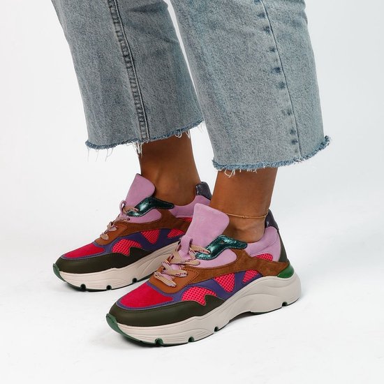 Roze leren sneakers met suède details