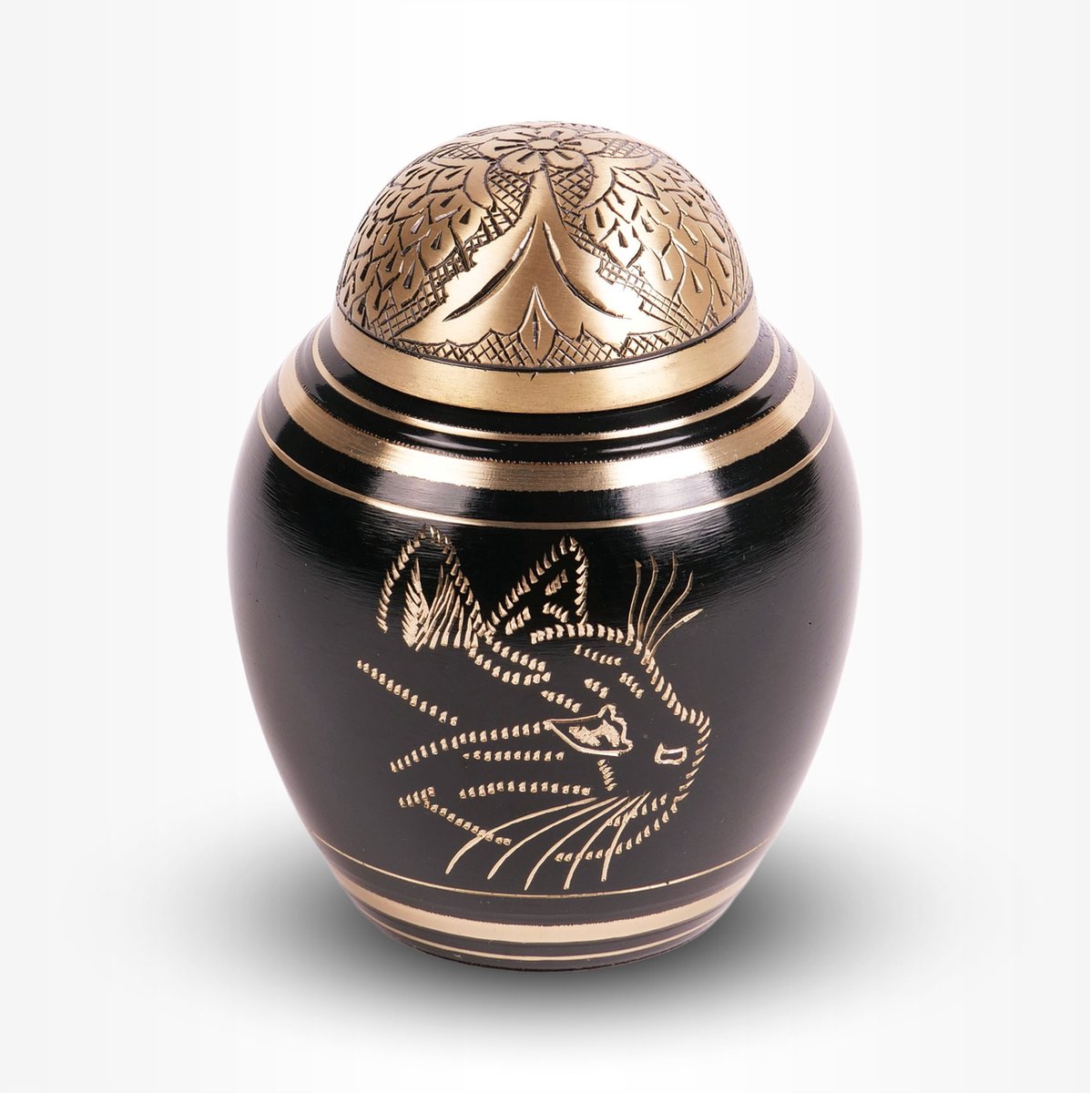 Dieren Urn Middel 600 ml Zwart Goudkleurig Kat - Dieren Urn voor As Crematie - Urn Hond - Urn Kat