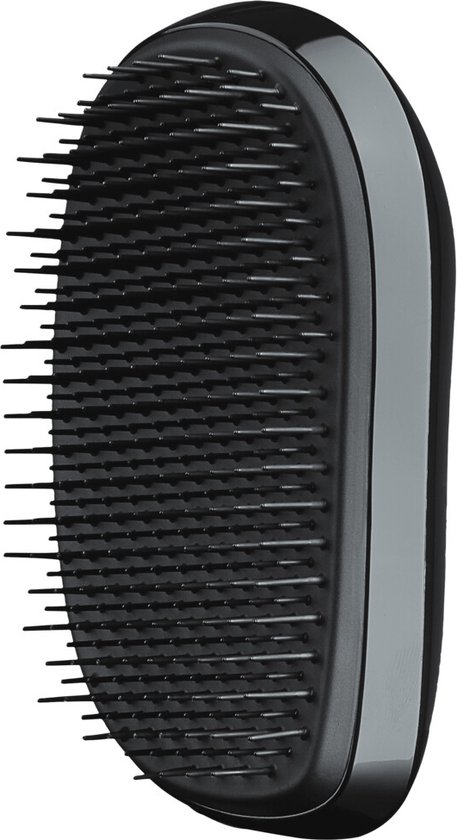 Zijprofiel van een zwarte Tangle Teezer haarborstel, de borstelharen staan rechtop.