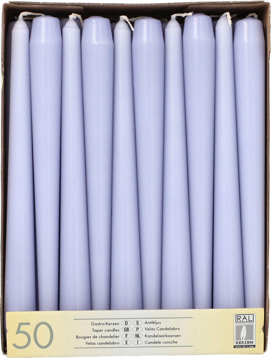 Conpax Candles Dinerkaarsen/kandelaar kaarsen Mega Pack - 50x stuks - lila paars - 25 cm - Tafelkaarsen