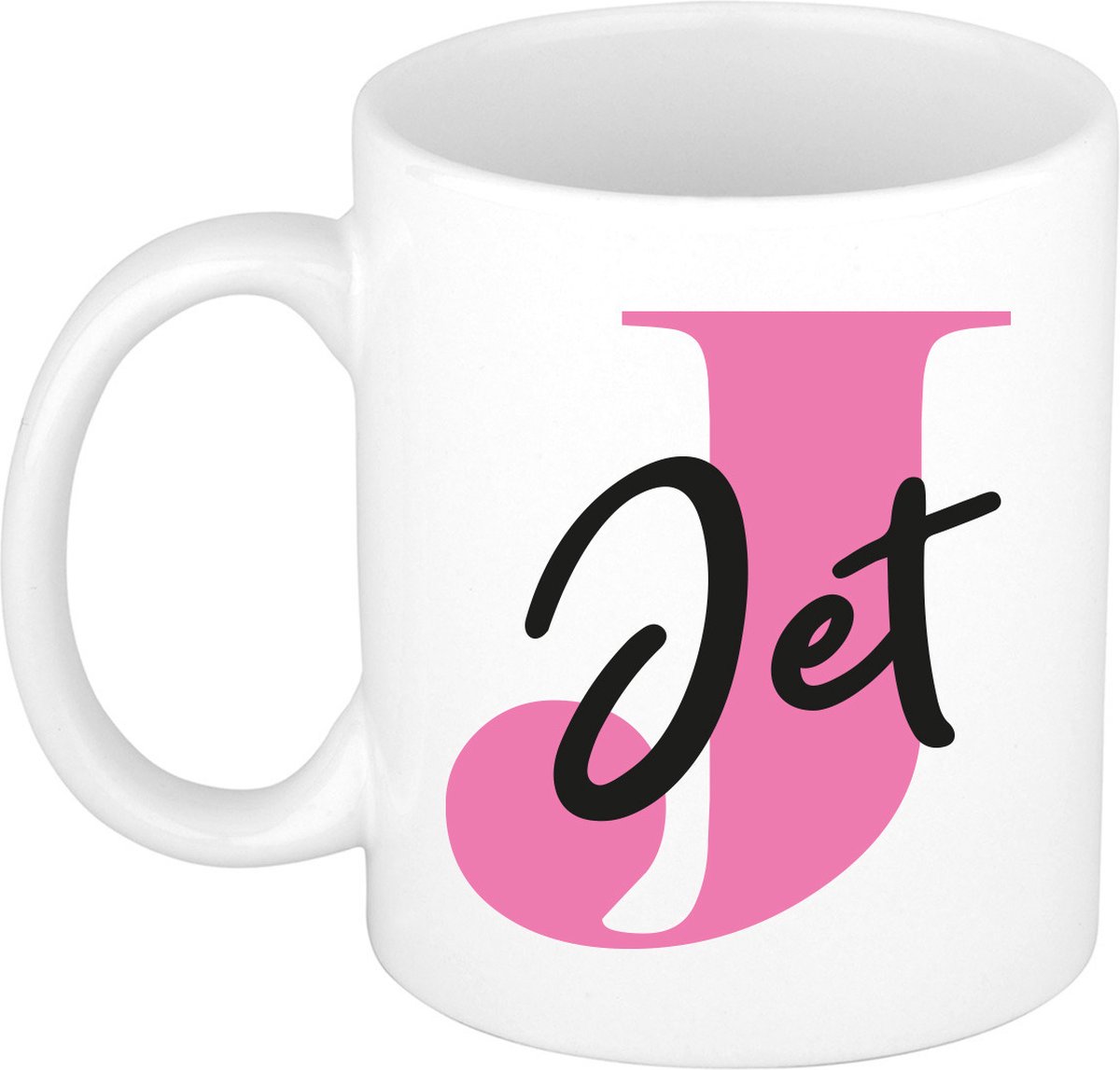 Bellatio Decorations Naam mok Jet - roze - wit - keramiek - 300 ml - cadeau beker