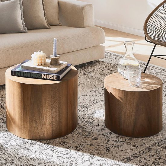 BORPHOM Ronde salontafel, tafelnest, set van 2 bijzettafels
