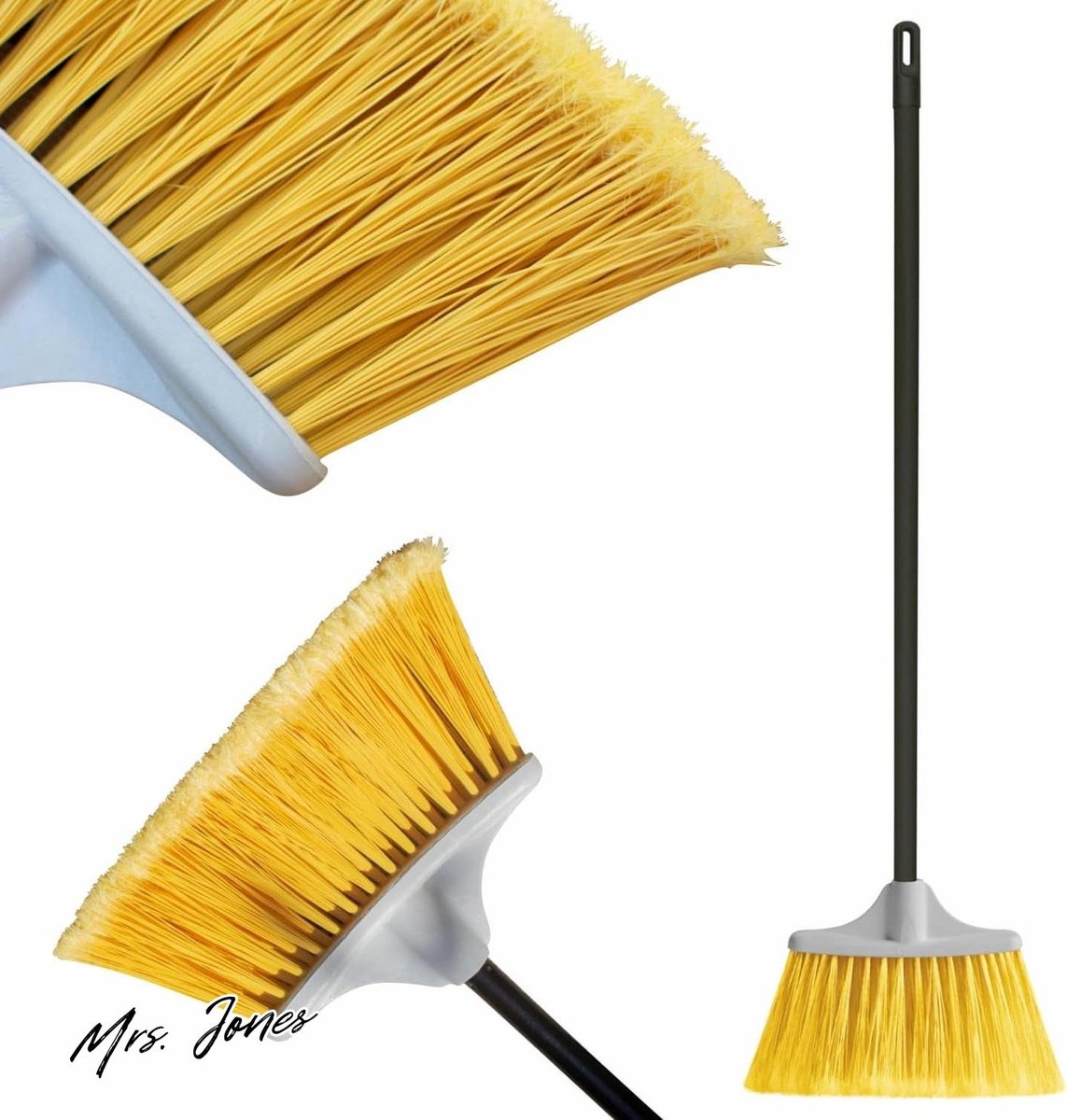 Mrs. Jones Deluxe Straatbezem 24 cm - Versterkt staal - Ideaal voor harde oppervlakken - Bladeren en sneeuw vegen - Zwart-geel