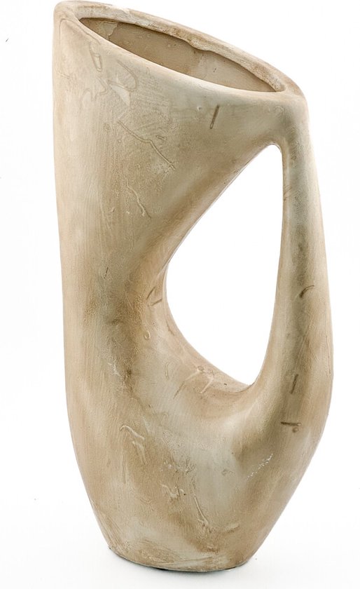 HomeBound by KY | Aardewerk vaas organisch beige | 12,5x7,5x24cm | bloemenvaas keramiek off-white