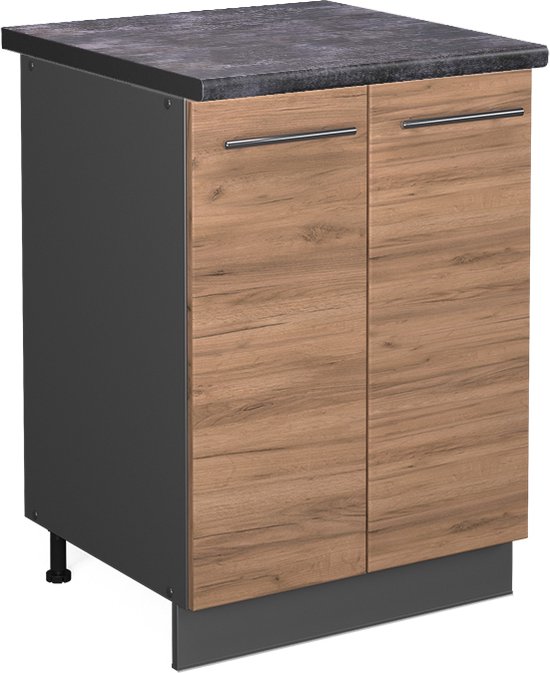 Vicco Badkamerkast Irma - 60x81x30 Cm - Goldkraft Eik / Antraciet - Met Planken En Vleugeldeuren