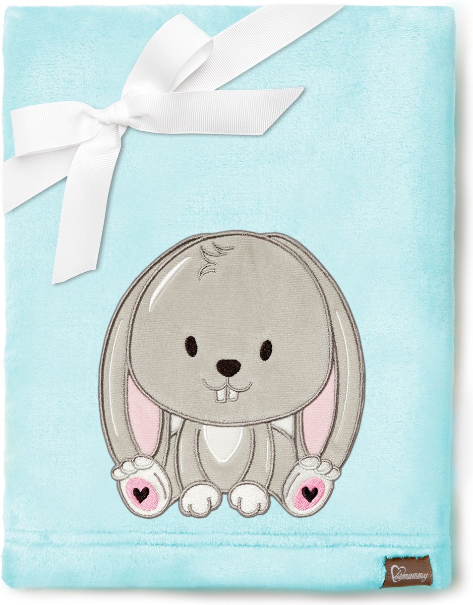 Be Mammy Babydeken - Dekbed - Kinderdeken - Wiegdeken - Dekentje Baby - 76 x 102 cm - Poeder blauw - konijn - BE-BE20-168-BBL