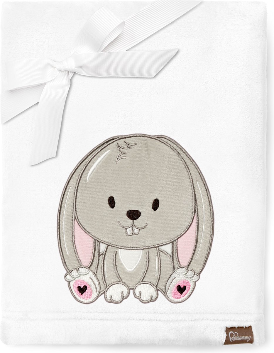 Be Mammy Babydeken - Dekbed - Kinderdeken - Wiegdeken - Dekentje Baby - 76 x 102 cm - Wit - konijn - BE-BE20-168-BBL