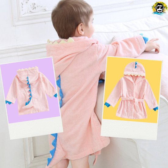 BoefieBoef Roze Dinosaurus Baby Badjas Kinderen 1-3 Jaar - Zachte Katoenen Kleuter Ochtendjas met Capuchon - Absorberende Handdoek Badcape - Warme Peuter Badjas voor Waterpret, Na Bad & Zwemles - Jongens & Meisjes - Perfect Cadeau in 4 Kleuren! van Merkloos — afbeelding 3