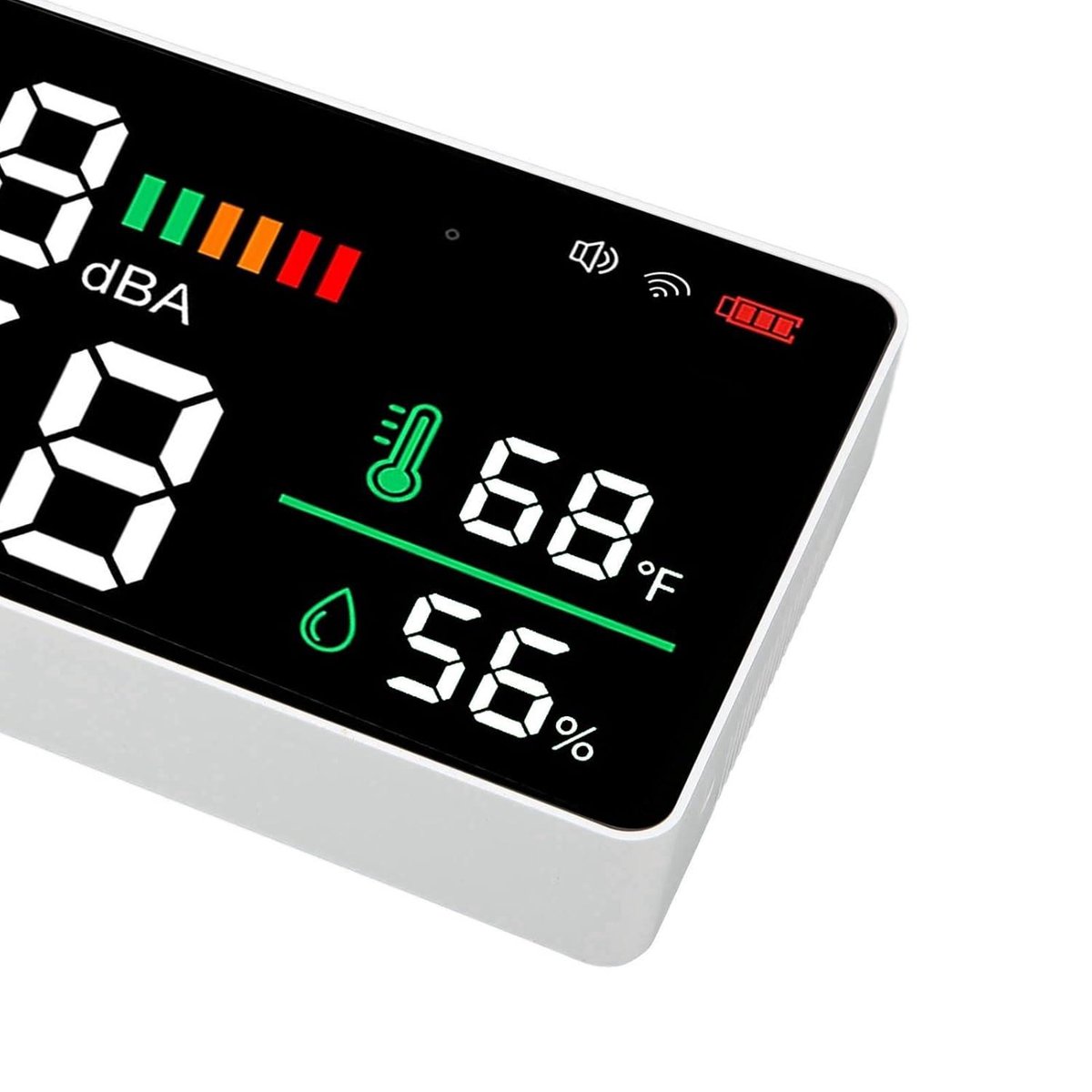 Digitale hangende geluidsniveaumeter, intelligente decibelmeter met groot lcd-display, temperatuur, luchtvochtigheid, 30-130 dB, geluidsniveau, decibel, meter met alarmgeluid, voor thuisgeluidsmonitor Digitale hangende geluidsniveaumeter, intelligente decibelmeter met groot lcd-display, temperatuur, luchtvochtigheid, 30-130 dB, geluidsniveau, decibel, meter met alarmgeluid, voor thuisgeluidsmonitor