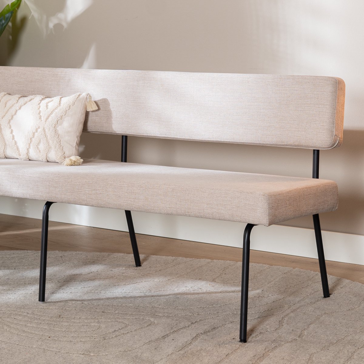 Bronx71 Scandinavische eetkamerbank Espen beige gerecyclede stof 190 cm - eettafelbank - eetbank