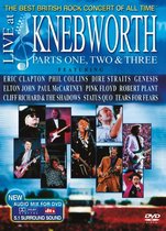 DVD hoes met tekst 'Live at Knebworth Parts One, Two & Three' en collage van optredende artiesten, met vermelding 'New Audio Mix for DVD'.
