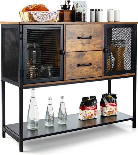 Consoletafel met 3 laden en open plank – Industriële houten