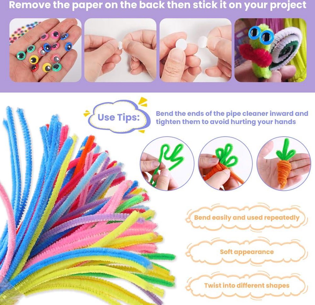 Draupnir 400 Pièces 27 Couleurs Fil Chenille, 30 cm x 6 mm Pipe Cleaners, Macaron Couleur Cure Pipe, Tiges de Chenille Cure Pipes Coloré pour l'artisanat DIY Décorations à Faire par les
