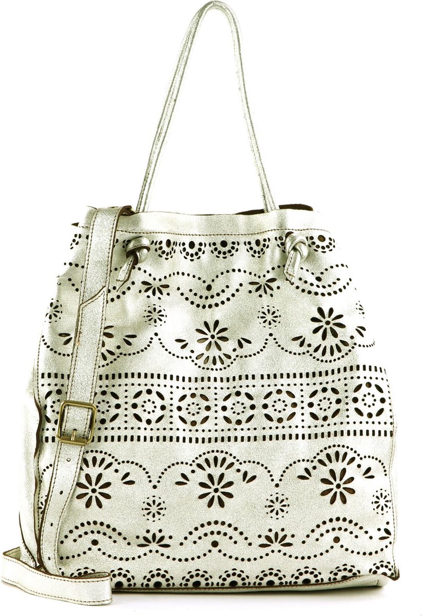 CATERINA LUCCHI Leren Schoudertas Shopper Catania Shopping Bag Argento + T / Cognac Zilverkleurig
