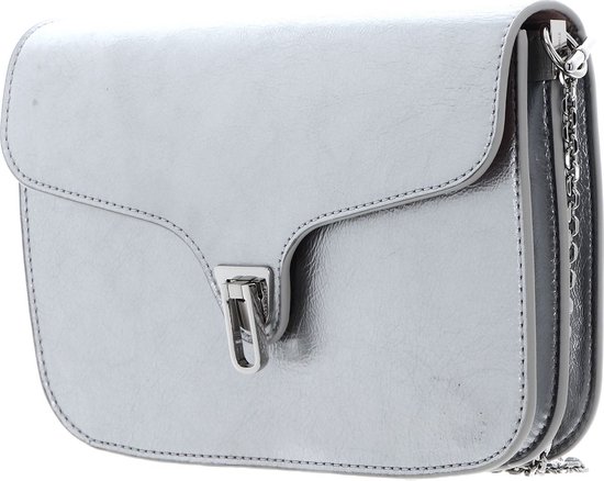 COCCINELLE Cuir Sac à épaule bandoulière Pochette Beat Rock Handbag Craquele' Leather Silver Argenté