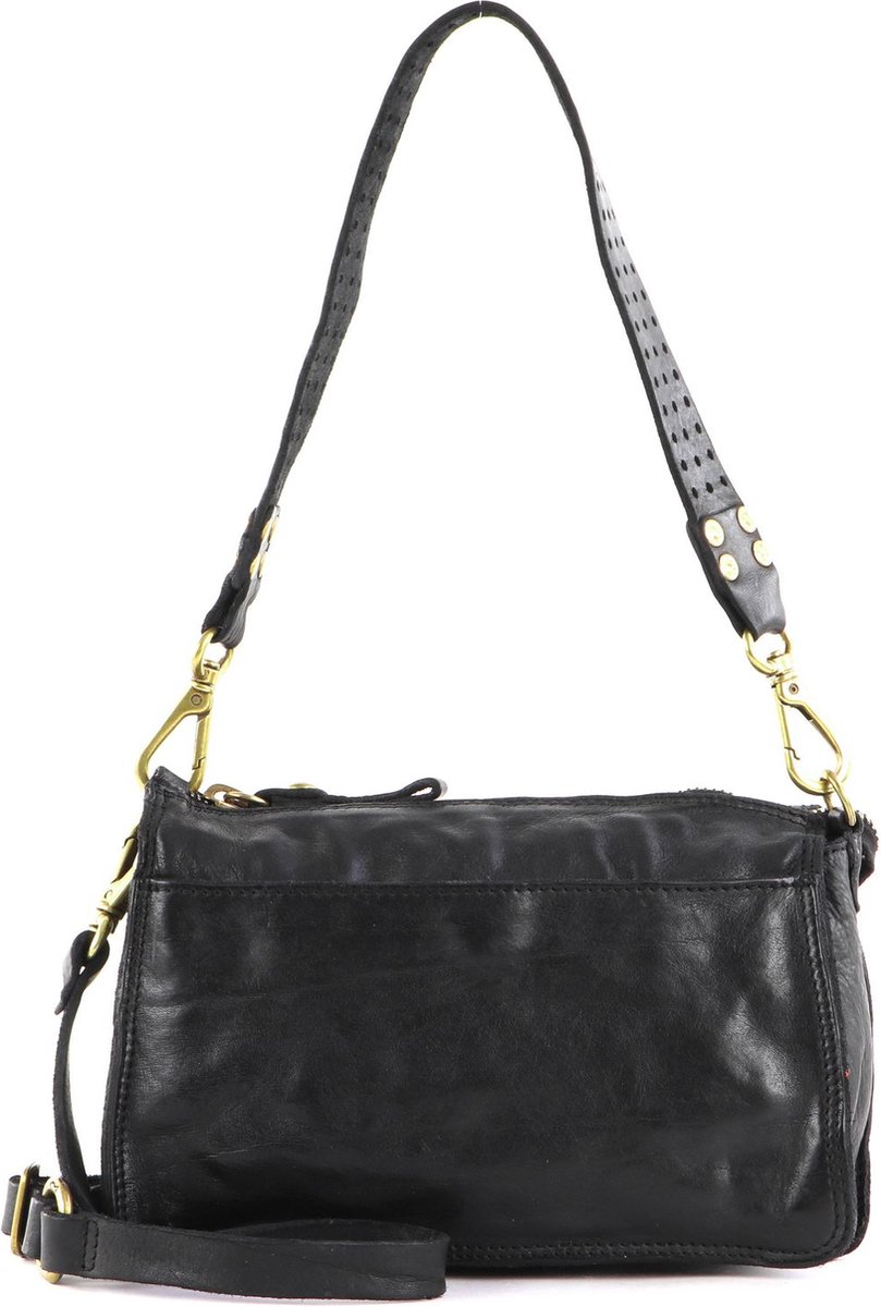 CAMPOMAGGI Leren Schoudertas Circle Crossbody Bag Black Zwart