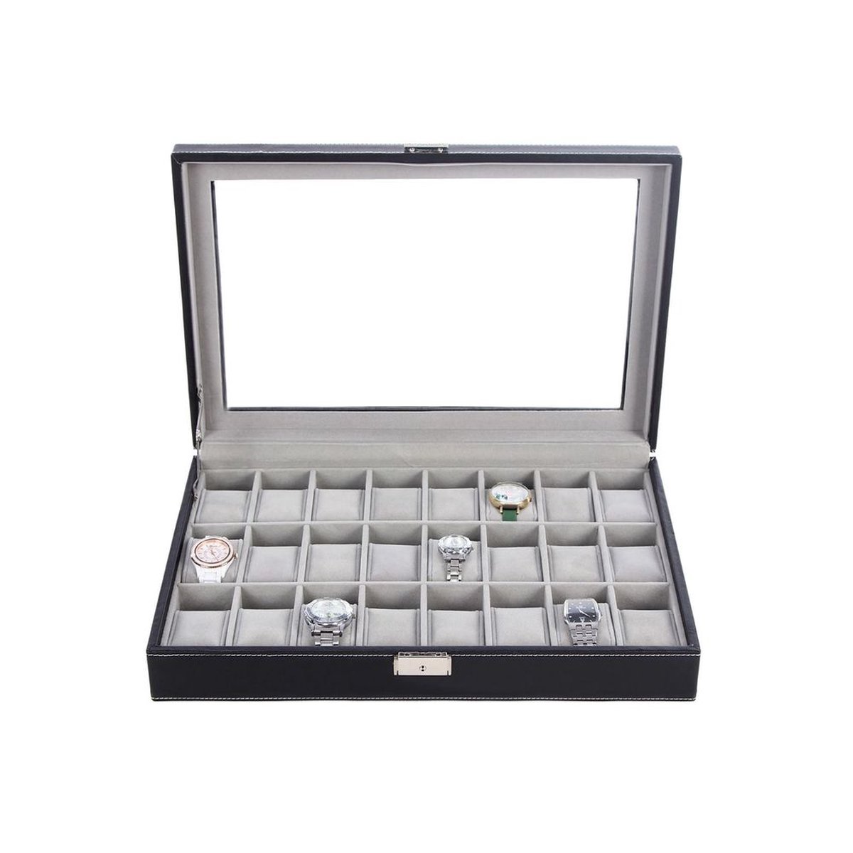 Horlogedoos - Grote Horlogedoos Voor 24 Horloges - Horloge Opbergdoos - Luxe Horloge Organizer - Reishorlogekast - Horlogedoos met meerdere sleuven - MDF-platen - Zwart