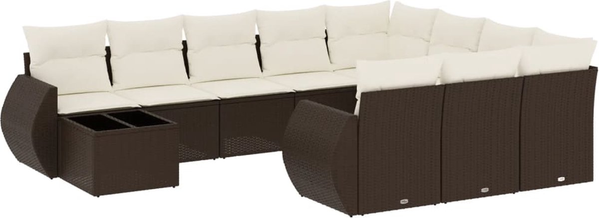 vidaXL 11-delige - Loungeset - met - kussens - poly - rattan - bruin