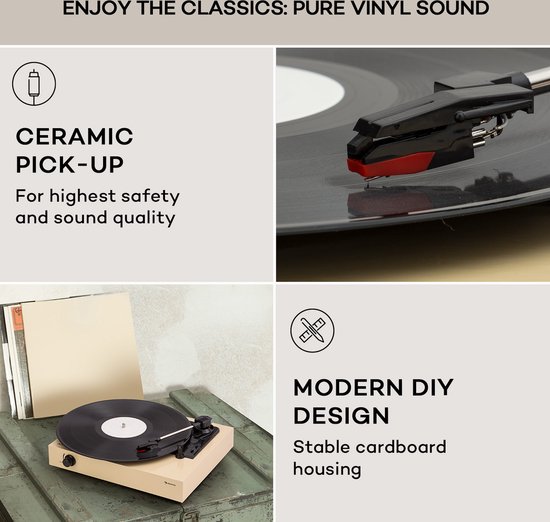 Auna Platenspeler met luidspreker - Doe-het-zelf platenspeler set - Retro - Moderne home audio platenspeler - Vinyl platenspeler - Licht taupe — afbeelding 5
