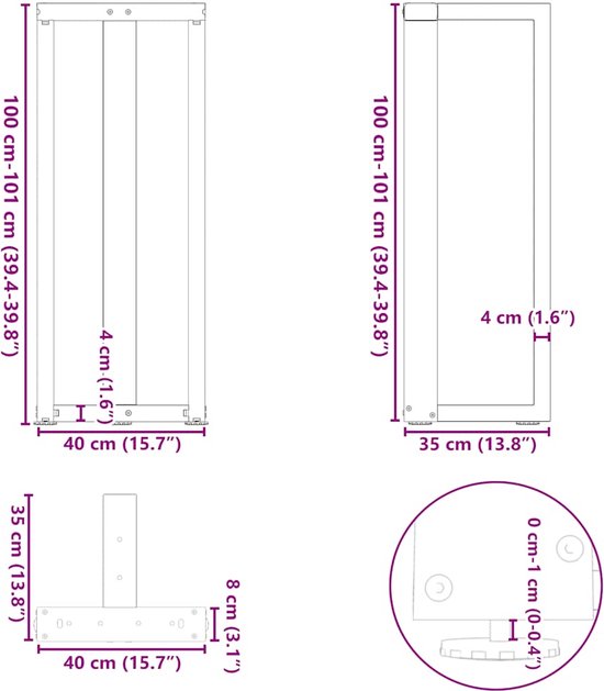 vidaXL - Pieds de table de bar - 2 - pcs - En forme de T - 40x35x(101-102) - cm - acier - anthracite