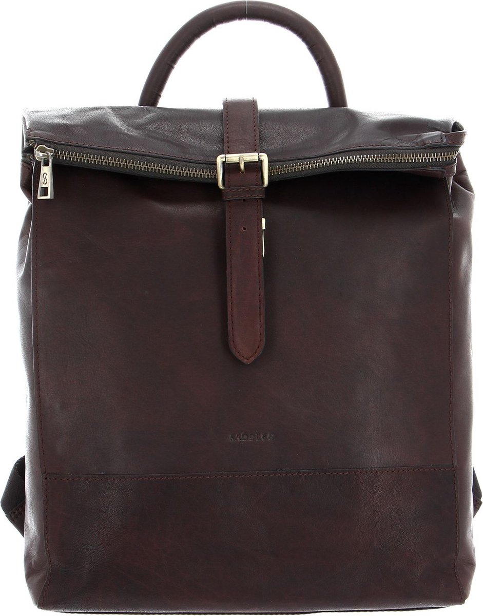 SADDLER Leren Laptop rugzak Rugzak met laptopvak Palermo Backpack Dark Brown Donkerbruin