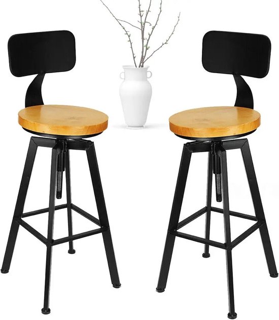 Barstoel 2-delige set, barkruk met rugleuning, eetkamerstoel, bistrostoel, caféstoel