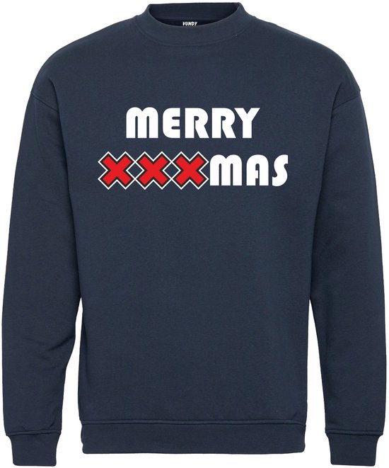 Kersttrui Merry XXXmas | Foute Kersttrui Dames Heren | Kerstcadeau | Amsterdam supporter | Navy | maat M