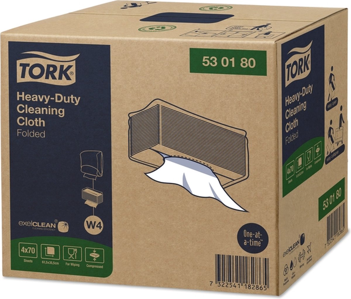 Goedkoopste Reinigingsdoek Tork W4 Premium Heavy-Duty gevouwen 1-laags 4x70 vel wit 530180