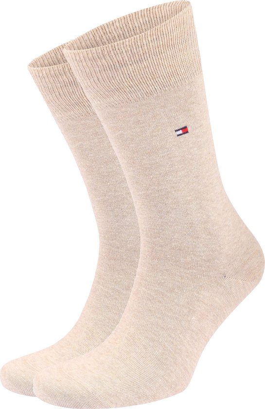 Lichtbeige Tommy Hilfiger sokken met een rood, wit en blauw logo op de zijkant.