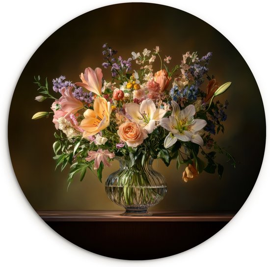 WallCircle® Cercle mural 120x120 cm - Cercle mural Verres - Fleurs - Bouquet - Couleurs - Décoration murale murale salon - Décoration murale chambre - Accessoires décoration chambre - Tableaux ronds XXL